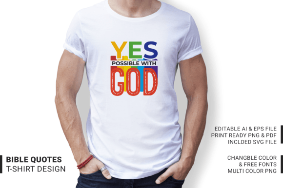 Yes Possible with God Rainbow Tupograhy T-Shirt Designs